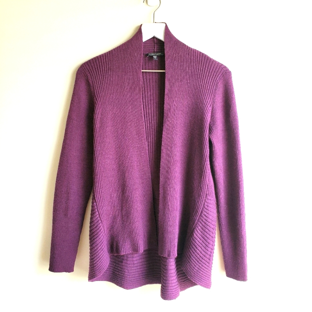 Eileen Fisher Merino Wool Ribbed open Cardigan sz small